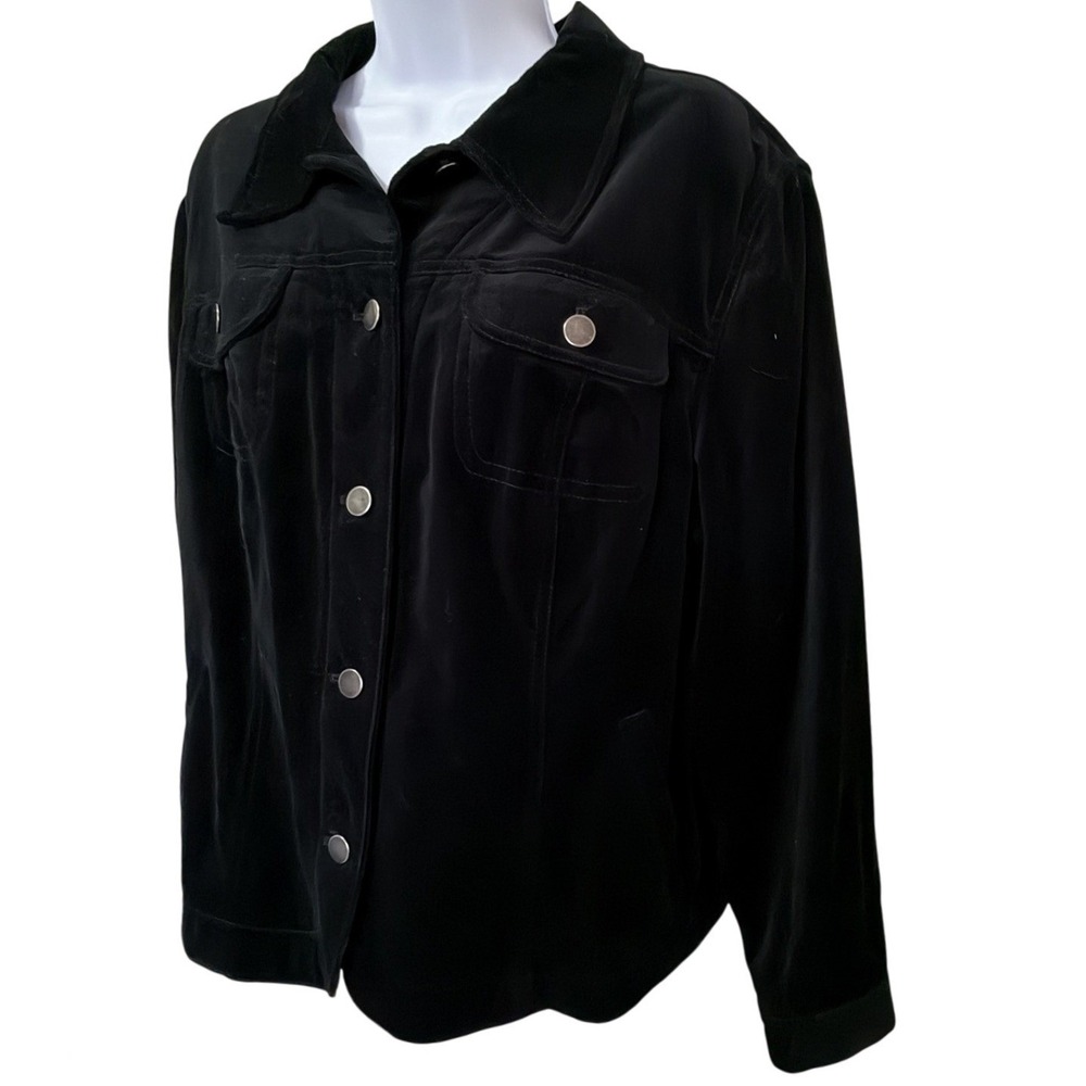Black Velvet Button‎ Front Jacket Women's XL Western Shacket - Picture 2 of 7